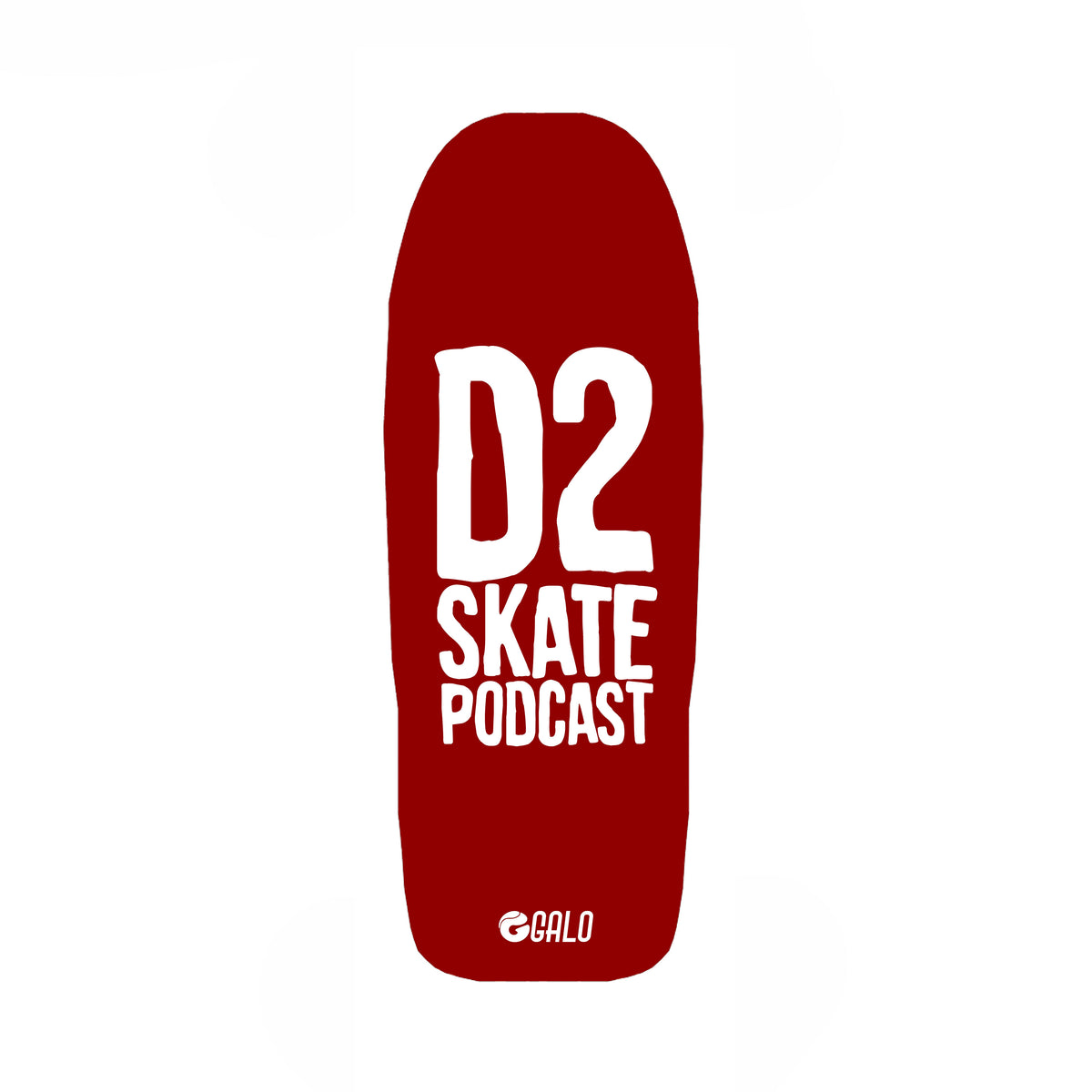 Deck fingerboard Galo D2 Skate Podcast en shape Old School, logo D2 sobre fondo rojo