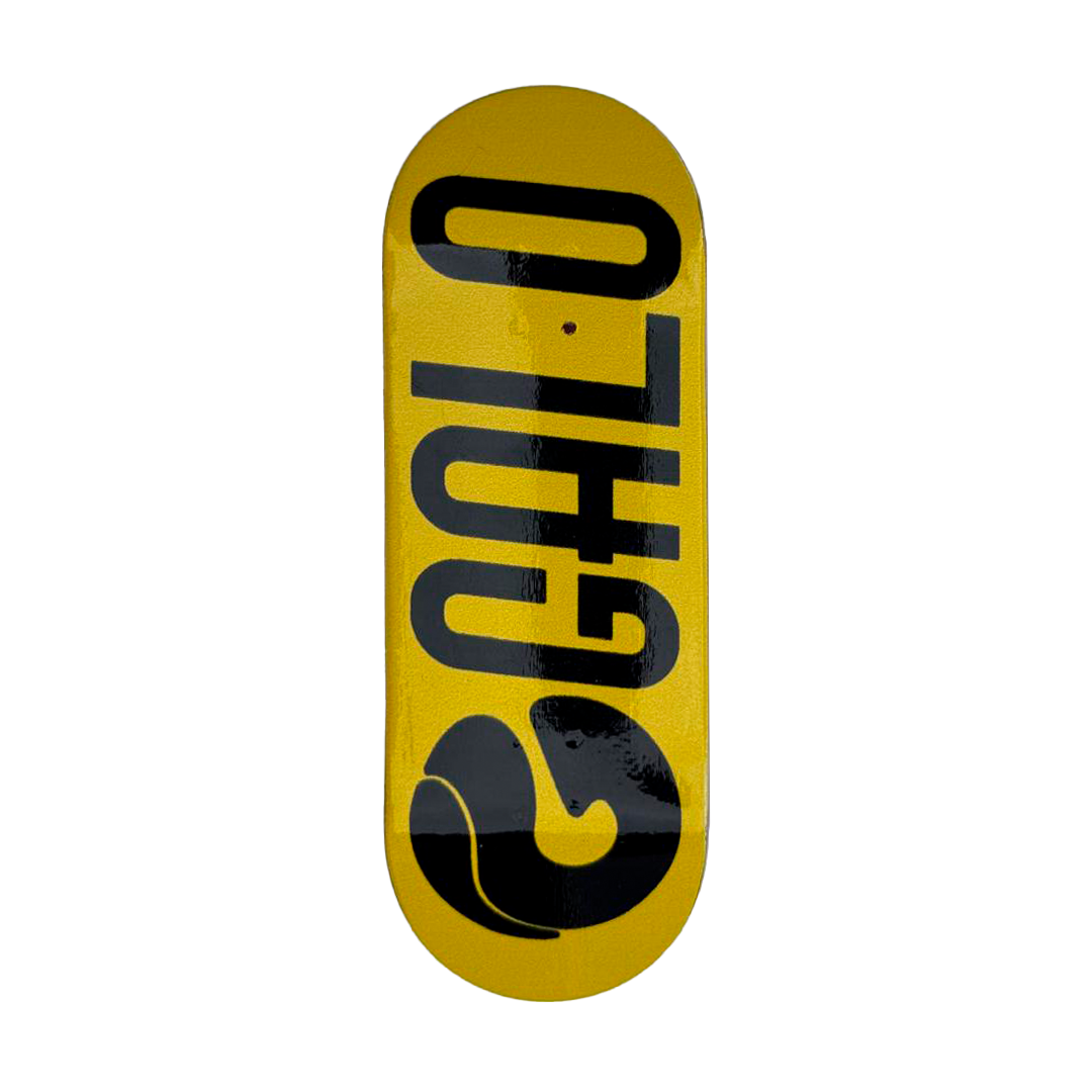 Deck fingerboard Galo Team Model Amarillo, logo Galo negro sobre fondo amarillo, shape normal