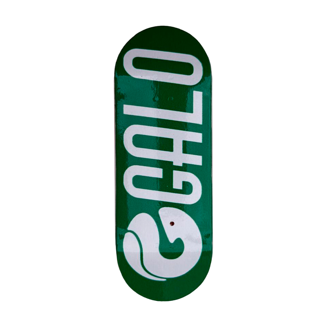 Deck fingerboard Galo Team Model Verde, logo Galo blanco sobre fondo verde, shape normal