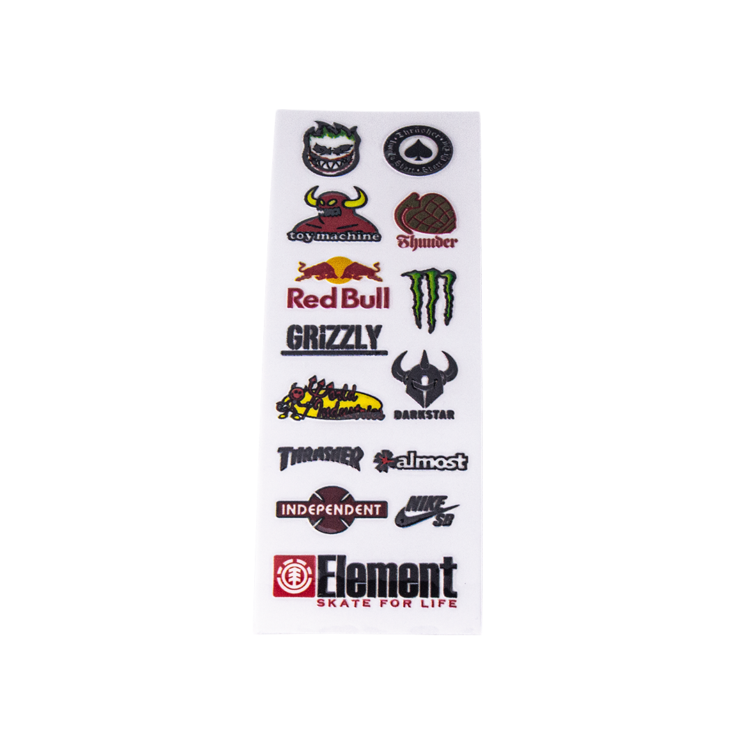Mini stickers tributo marcas skate fingerboard colección pack Galofingerboard Chile