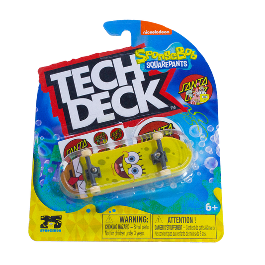 Tech Deck Santa Cruz x SpongeBob SquarePants Edición 25 Aniversario - Fingerboard Original 96mm y Gráficos de Bob Esponja