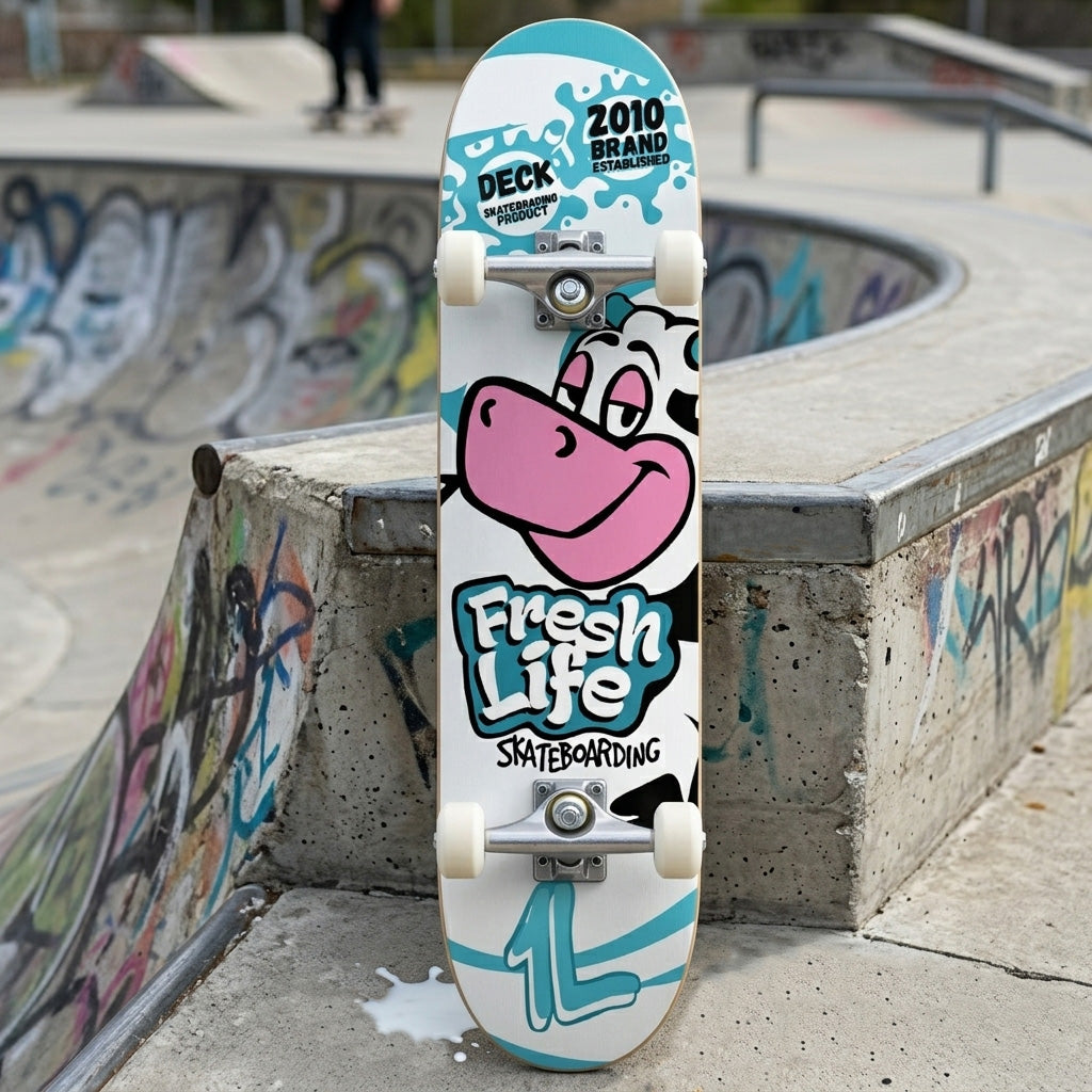 Tabla Completa de Skate para Niños Life KIDS Cow 8.0" – Setup Armado y Listo para Principiantes